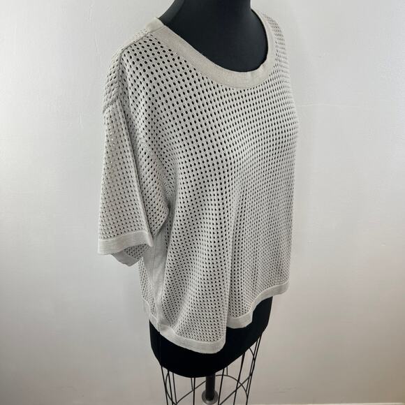 Nita Ideas Cotton-Blend Open-Knit Gray Cropped Boxy T-Shirt Tee Top Relaxed L - Picture 5 of 9